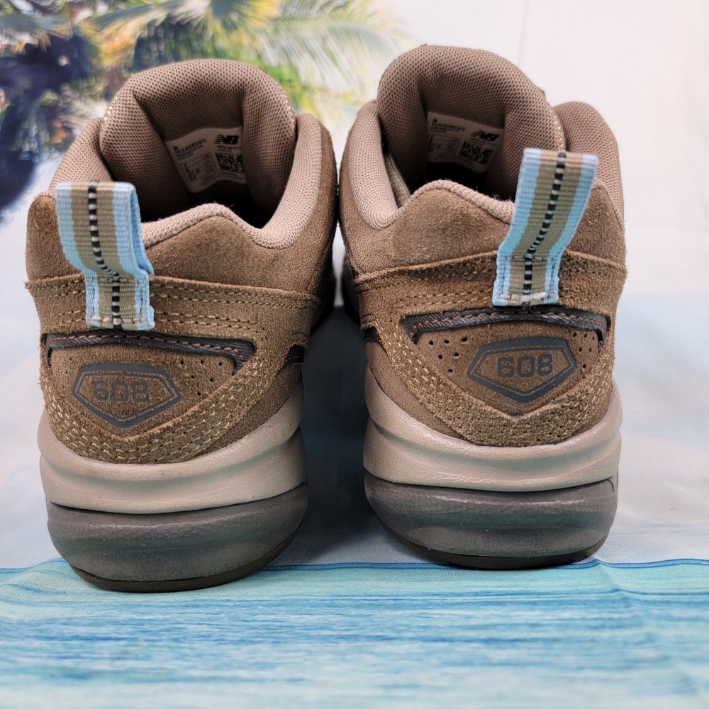 New Balance Brown Suede Athletic Sneakers with Light Blue Accent - Picture 7 of 9